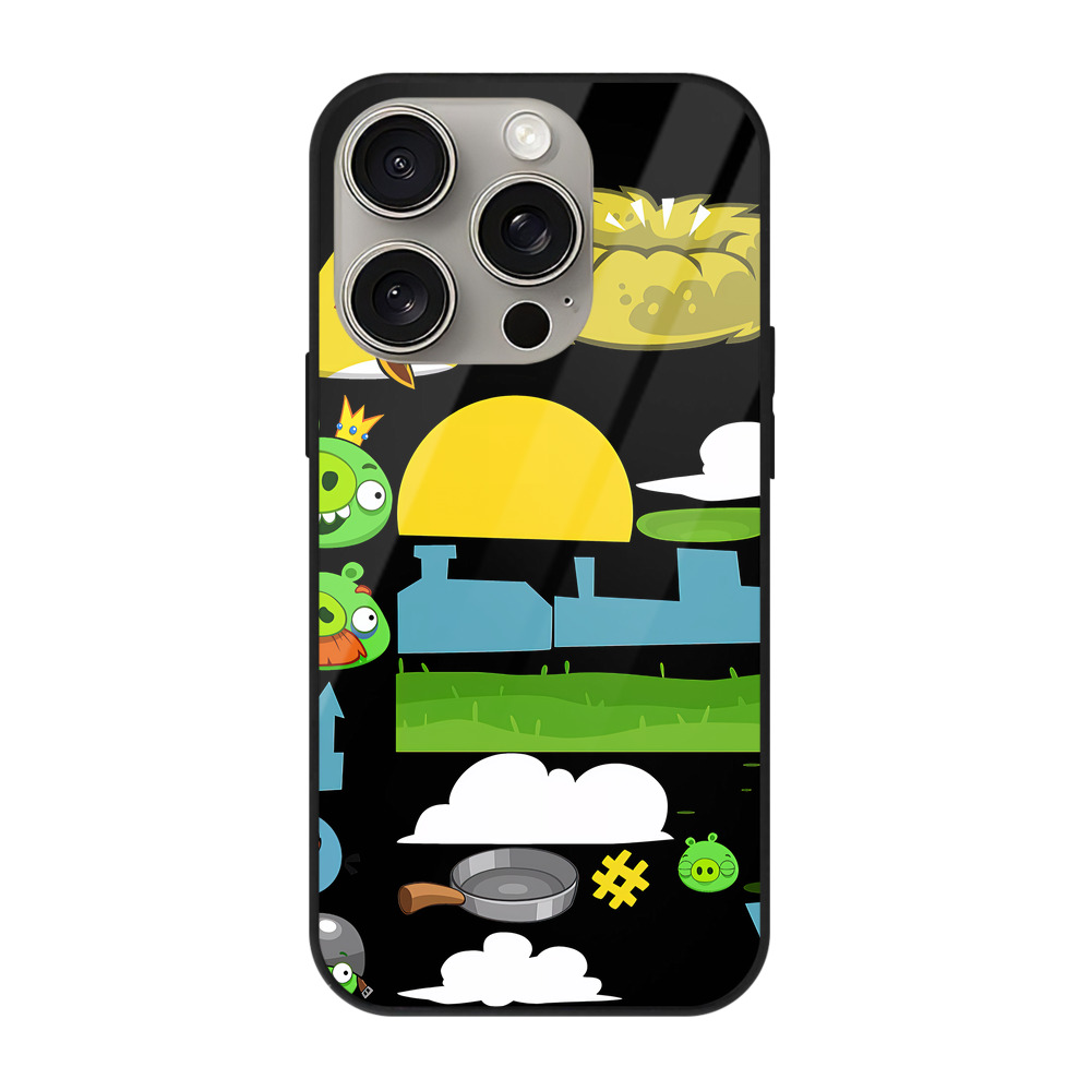 （画像用） Angry Birds アングリーバード 【iPhone15Pro対応】スマホケース 耐衝撃＆黄変防止 背面ガラス