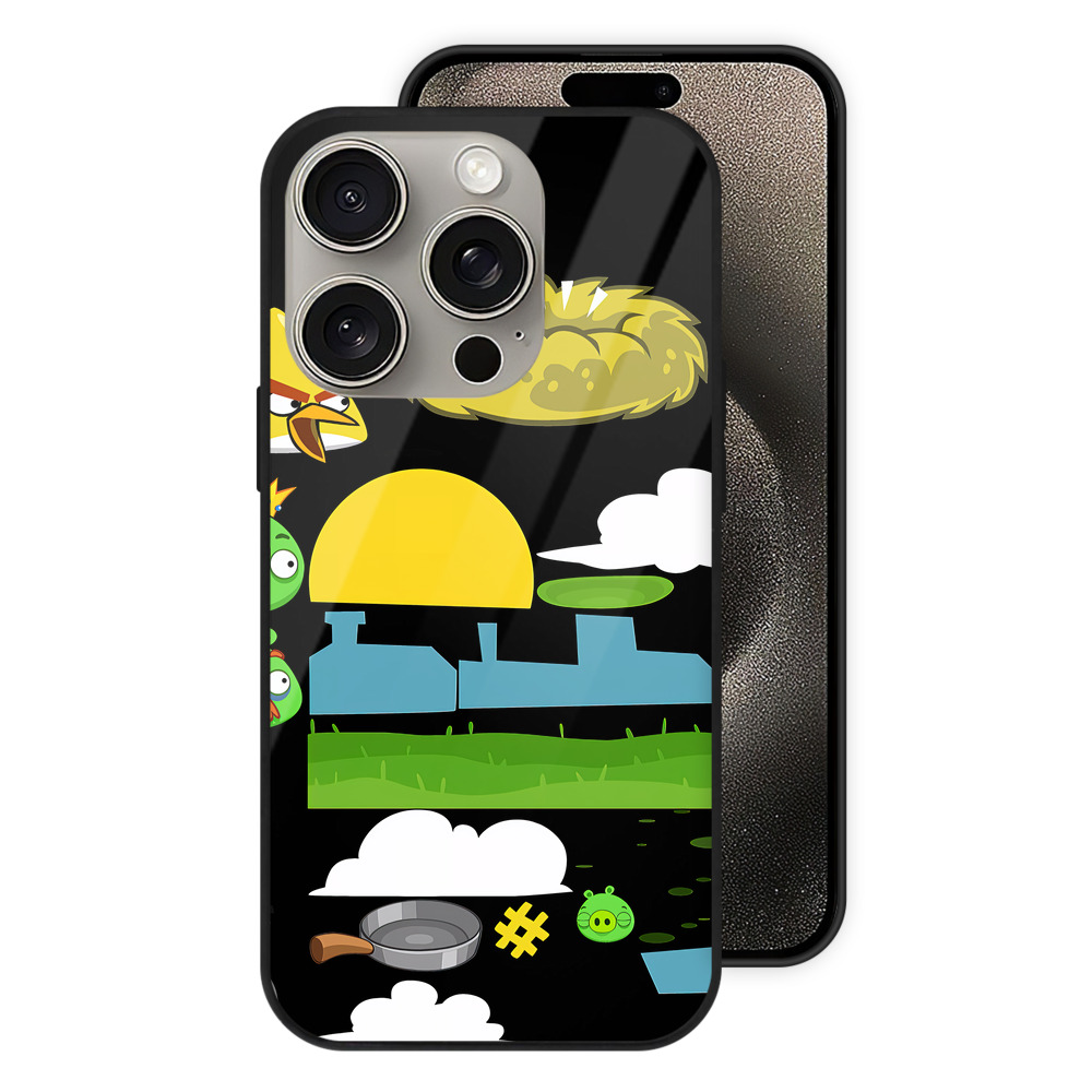 （画像用） Angry Birds アングリーバード 【iPhone15Pro対応】スマホケース 耐衝撃＆黄変防止 背面ガラス