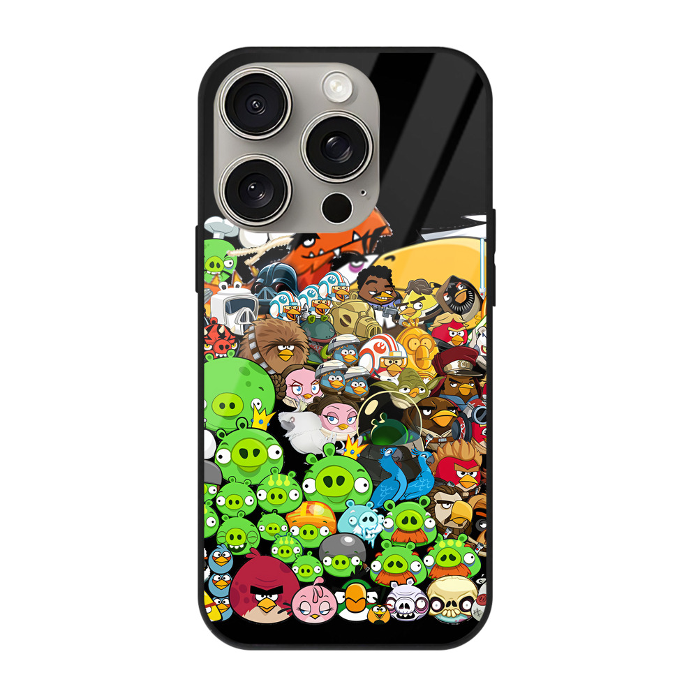 （画像用） Angry Birds アングリーバード 【iPhone15Pro対応】スマホケース 耐衝撃＆黄変防止 背面ガラス