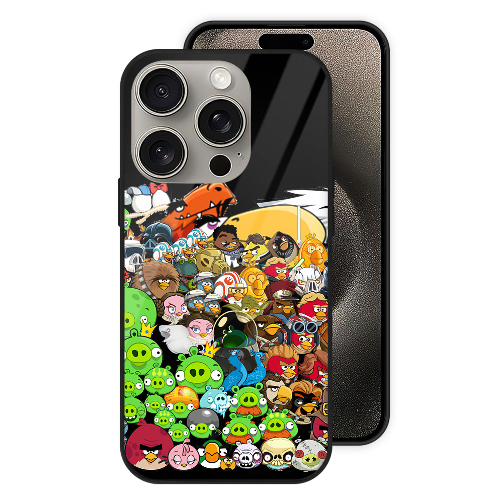 （画像用） Angry Birds アングリーバード 【iPhone15Pro対応】スマホケース 耐衝撃＆黄変防止 背面ガラス