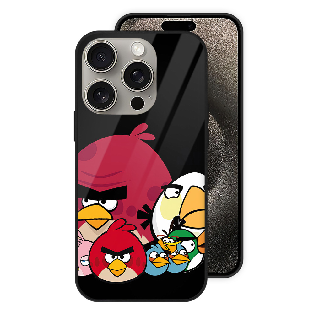 （画像用） Angry Birds アングリーバード 【iPhone15Pro対応】スマホケース 耐衝撃＆黄変防止 背面ガラス