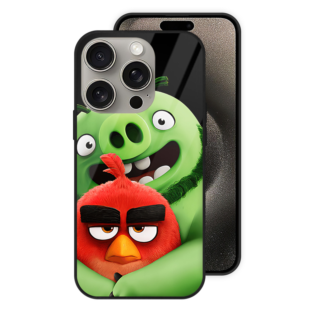 （画像用） Angry Birds アングリーバード 【iPhone15Pro対応】スマホケース 耐衝撃＆黄変防止 背面ガラス