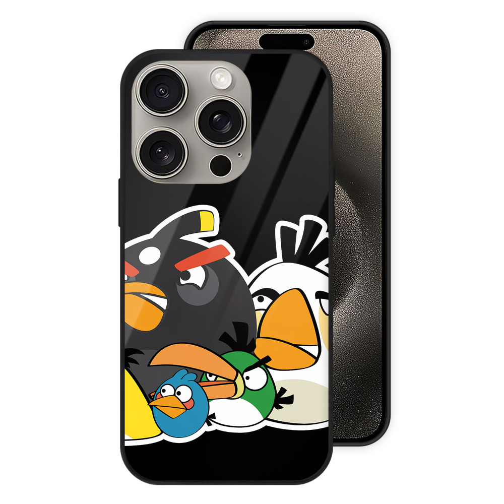 （画像用） Angry Birds アングリーバード 【iPhone15Pro対応】スマホケース 耐衝撃＆黄変防止 背面ガラス