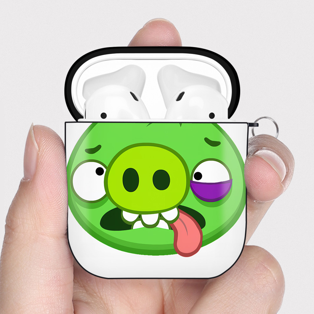 （画像用） Angry Birds アングリーバード AirPods 第2世代保護ケース ハードシェル ブラック 耐衝撃・防指紋・カラビナ付き