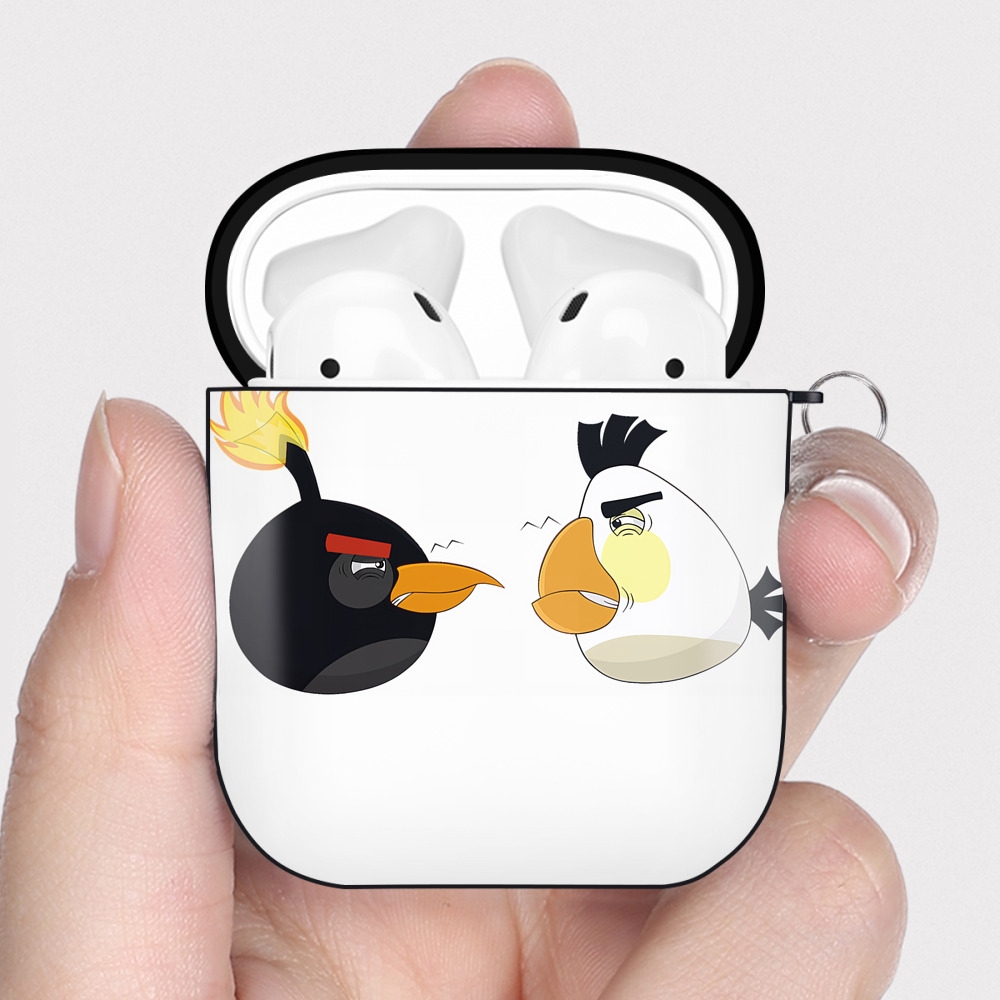 （画像用） Angry Birds アングリーバード AirPods 第2世代保護ケース ハードシェル ブラック 耐衝撃・防指紋・カラビナ付き