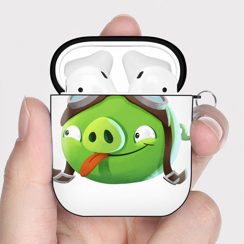（画像用） Angry Birds アングリーバード AirPods 第2世代保護ケース ハードシェル ブラック 耐衝撃・防指紋・カラビナ付き