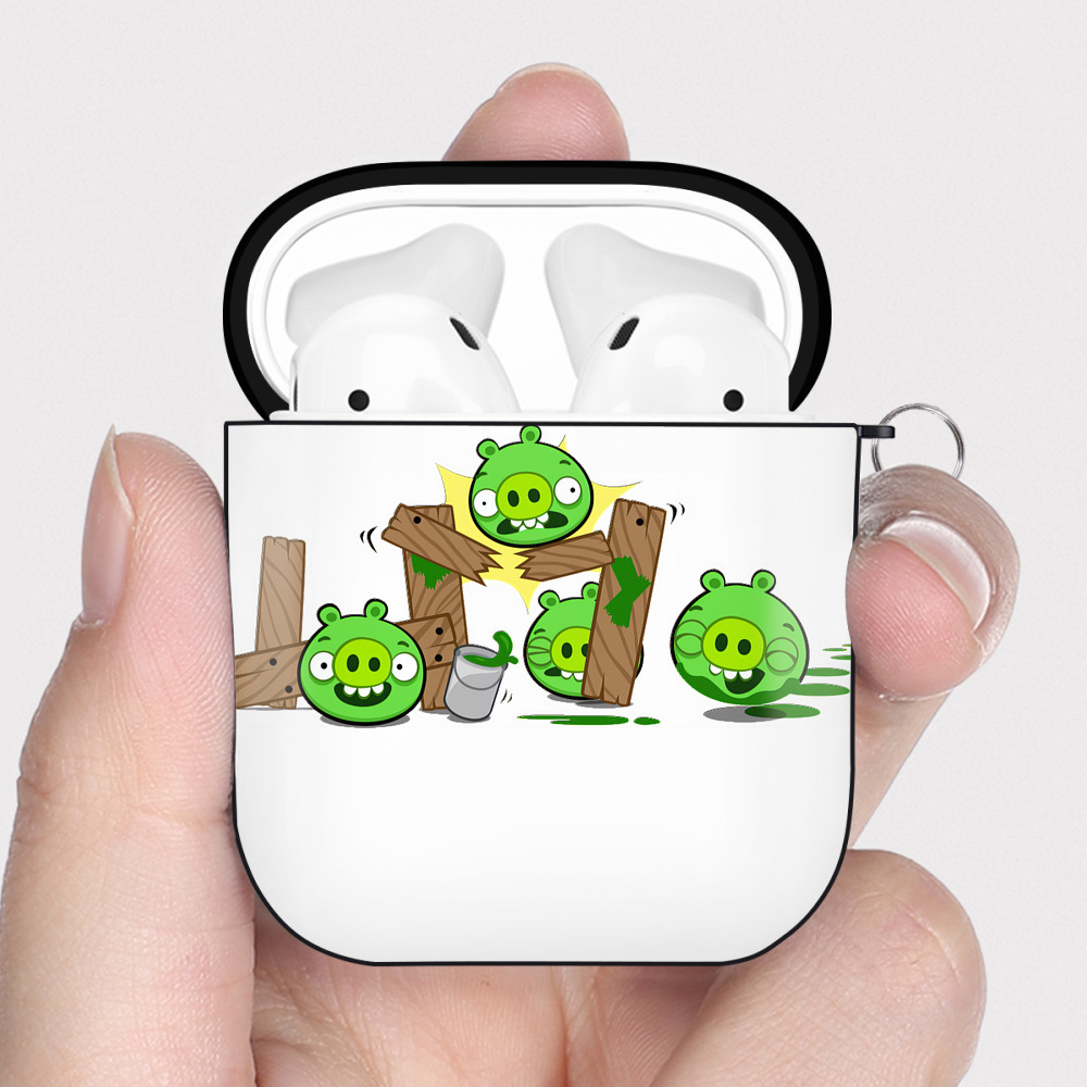 （画像用） Angry Birds アングリーバード AirPods 第2世代保護ケース ハードシェル ブラック 耐衝撃・防指紋・カラビナ付き