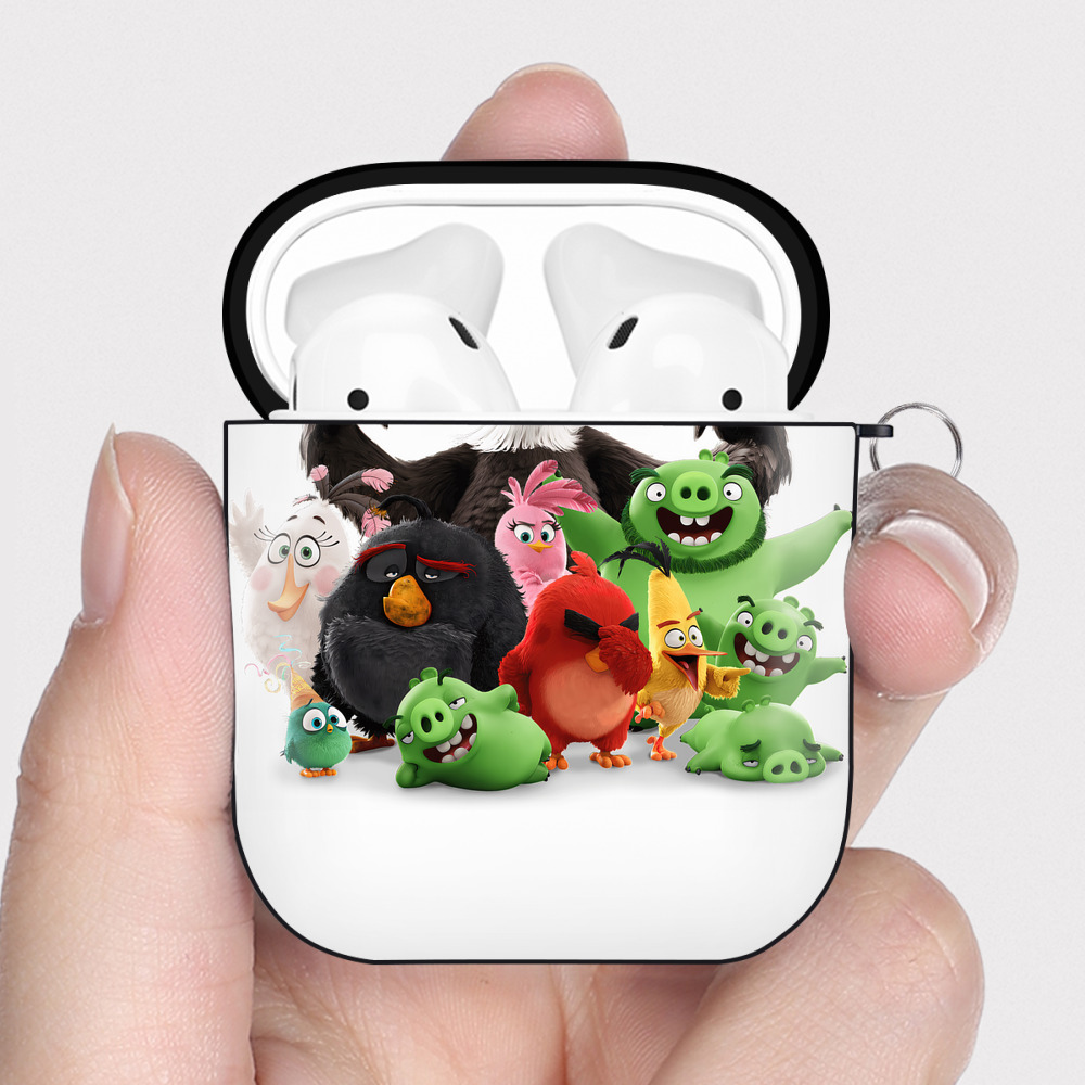 （画像用） Angry Birds アングリーバード AirPods 第2世代保護ケース ハードシェル ブラック 耐衝撃・防指紋・カラビナ付き