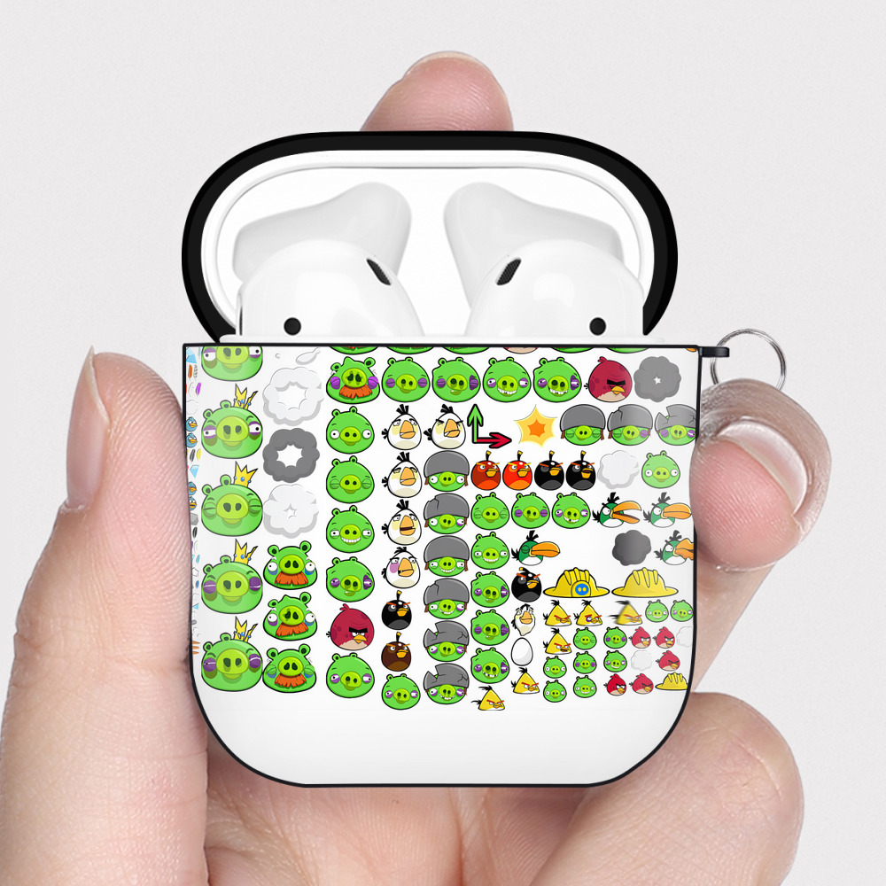 （画像用） Angry Birds アングリーバード AirPods 第2世代保護ケース ハードシェル ブラック 耐衝撃・防指紋・カラビナ付き