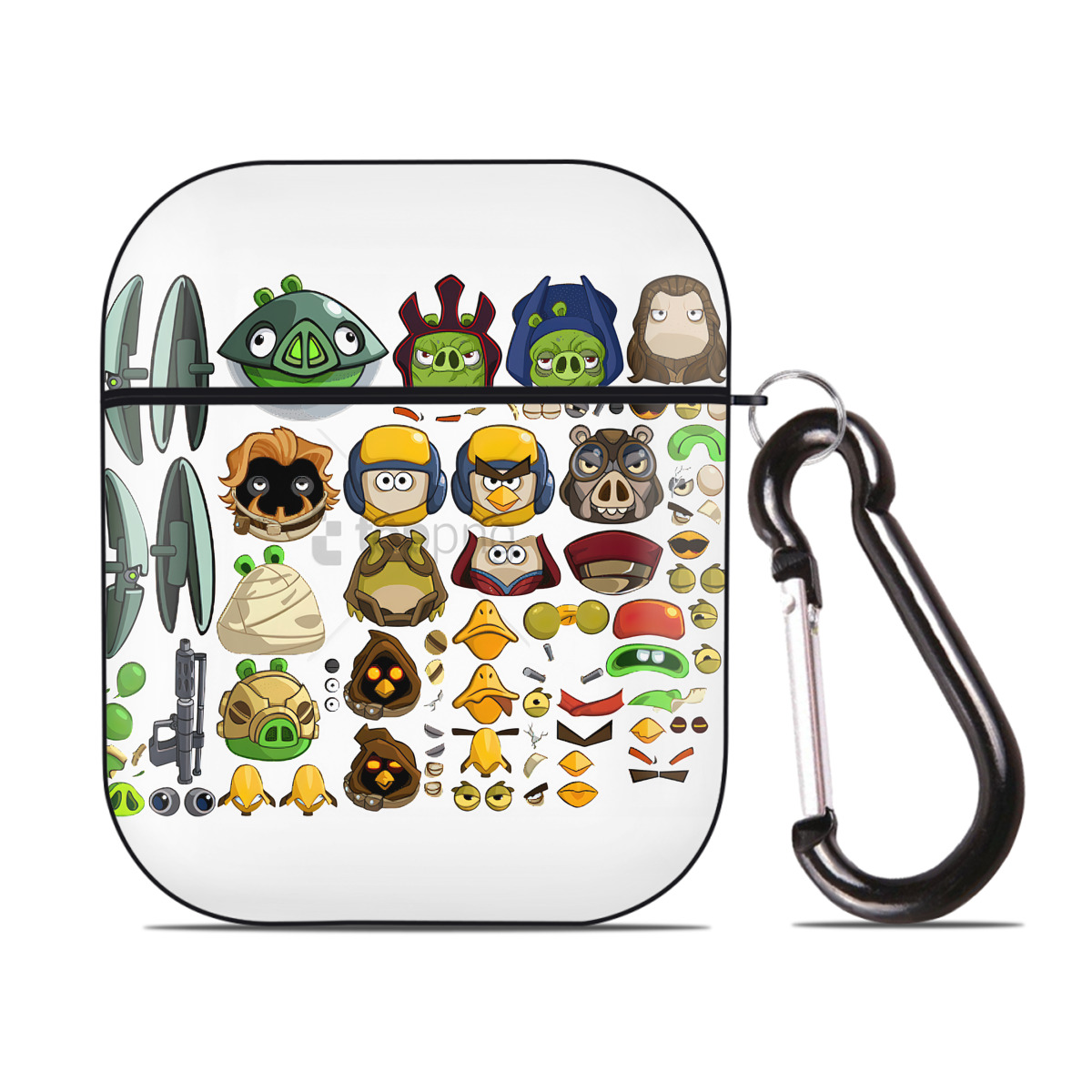 （画像用） Angry Birds アングリーバード AirPods 第2世代保護ケース ハードシェル ブラック 耐衝撃・防指紋・カラビナ付き