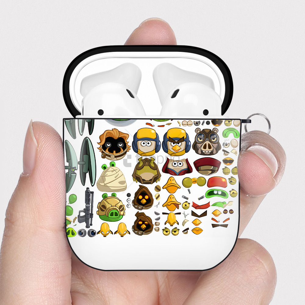 （画像用） Angry Birds アングリーバード AirPods 第2世代保護ケース ハードシェル ブラック 耐衝撃・防指紋・カラビナ付き