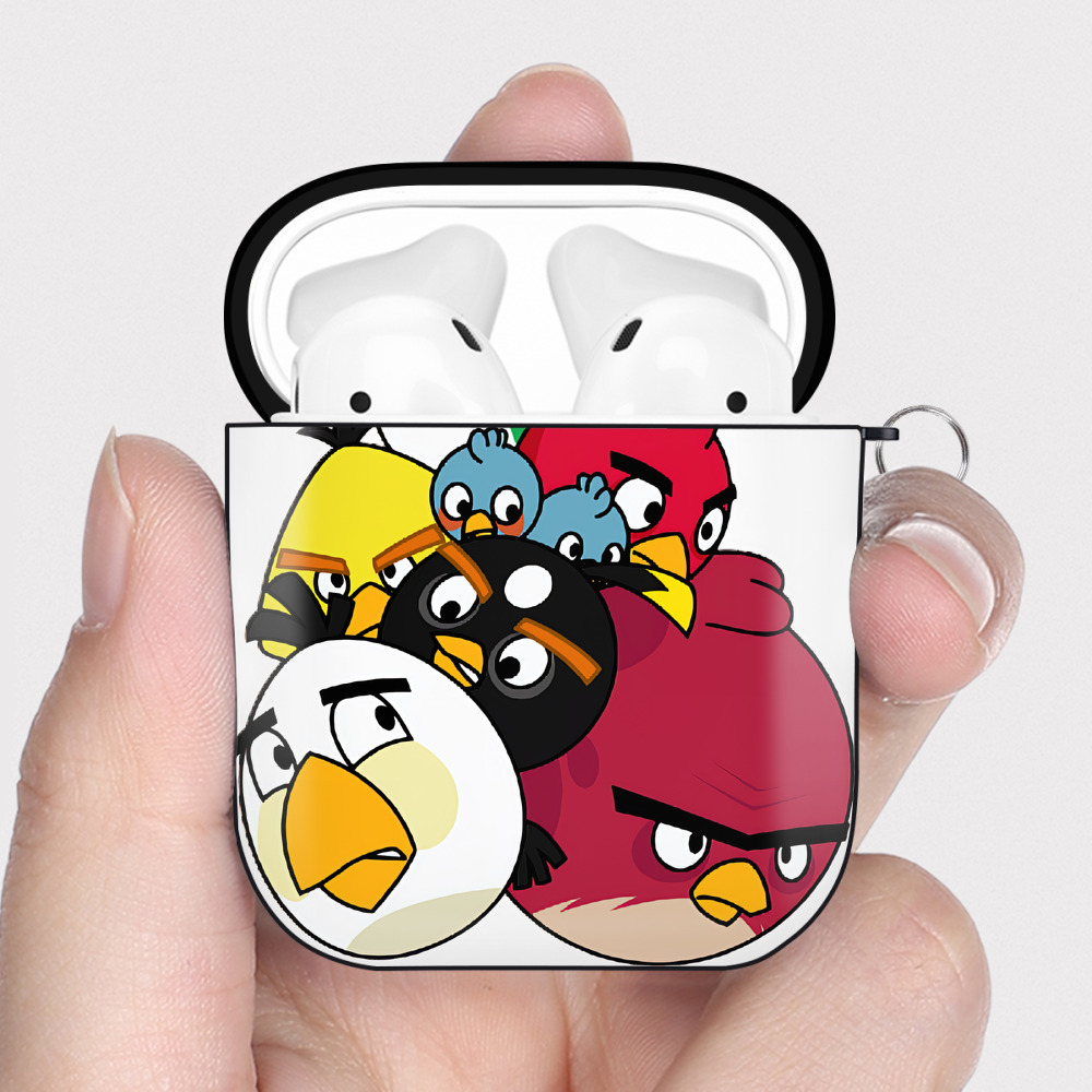 （画像用） Angry Birds アングリーバード AirPods 第2世代保護ケース ハードシェル ブラック 耐衝撃・防指紋・カラビナ付き