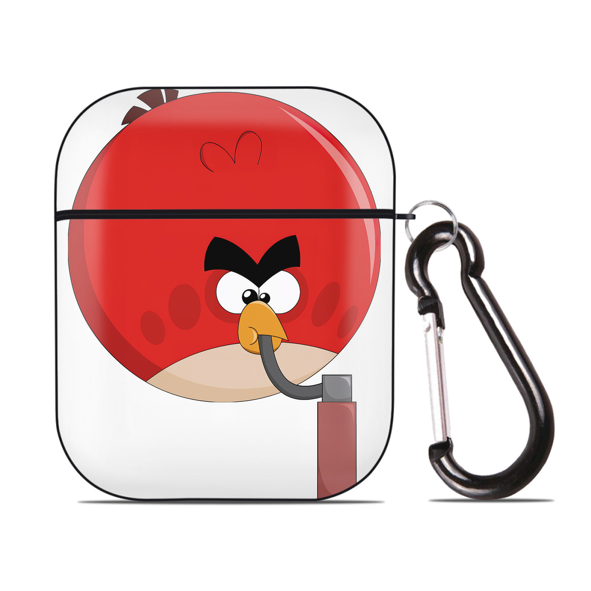（画像用） Angry Birds アングリーバード AirPods 第2世代保護ケース ハードシェル ブラック 耐衝撃・防指紋・カラビナ付き
