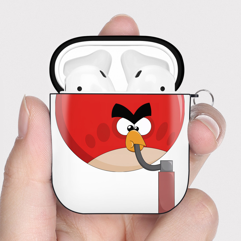 （画像用） Angry Birds アングリーバード AirPods 第2世代保護ケース ハードシェル ブラック 耐衝撃・防指紋・カラビナ付き