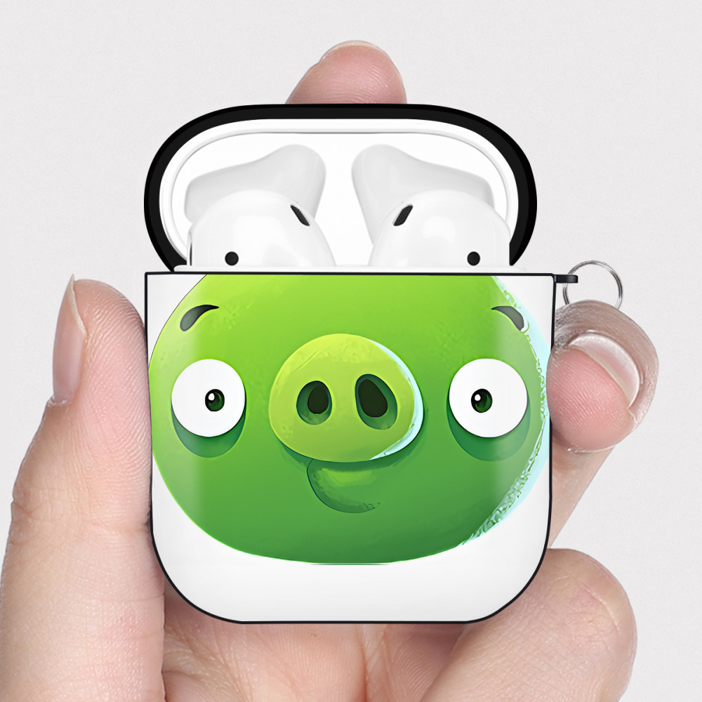 （画像用） Angry Birds アングリーバード AirPods 第2世代保護ケース ハードシェル ブラック 耐衝撃・防指紋・カラビナ付き