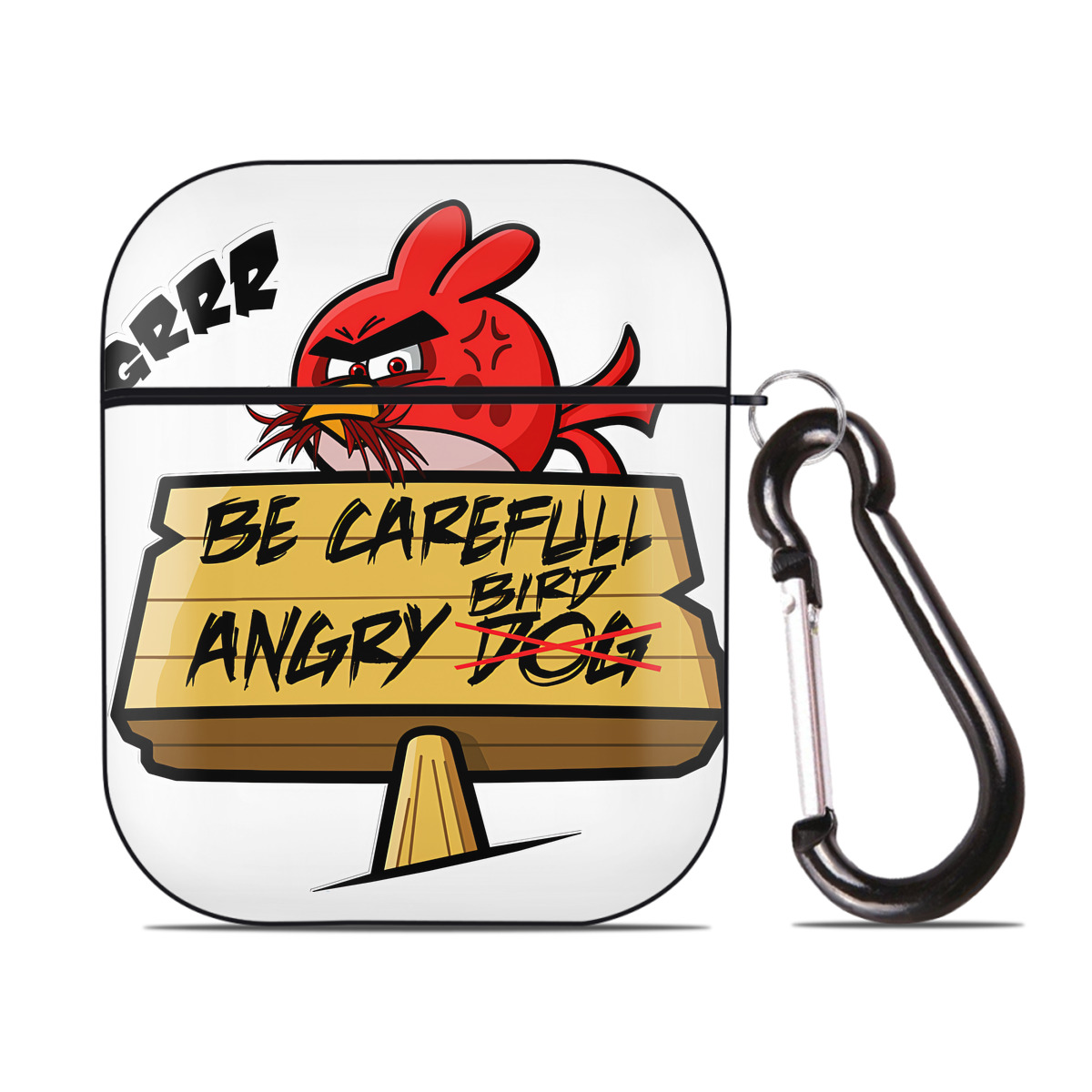 （画像用） Angry Birds アングリーバード AirPods 第2世代保護ケース ハードシェル ブラック 耐衝撃・防指紋・カラビナ付き