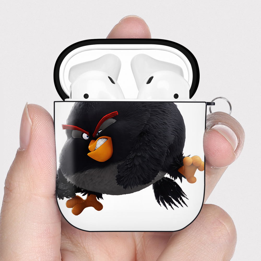（画像用） Angry Birds アングリーバード AirPods 第2世代保護ケース ハードシェル ブラック 耐衝撃・防指紋・カラビナ付き