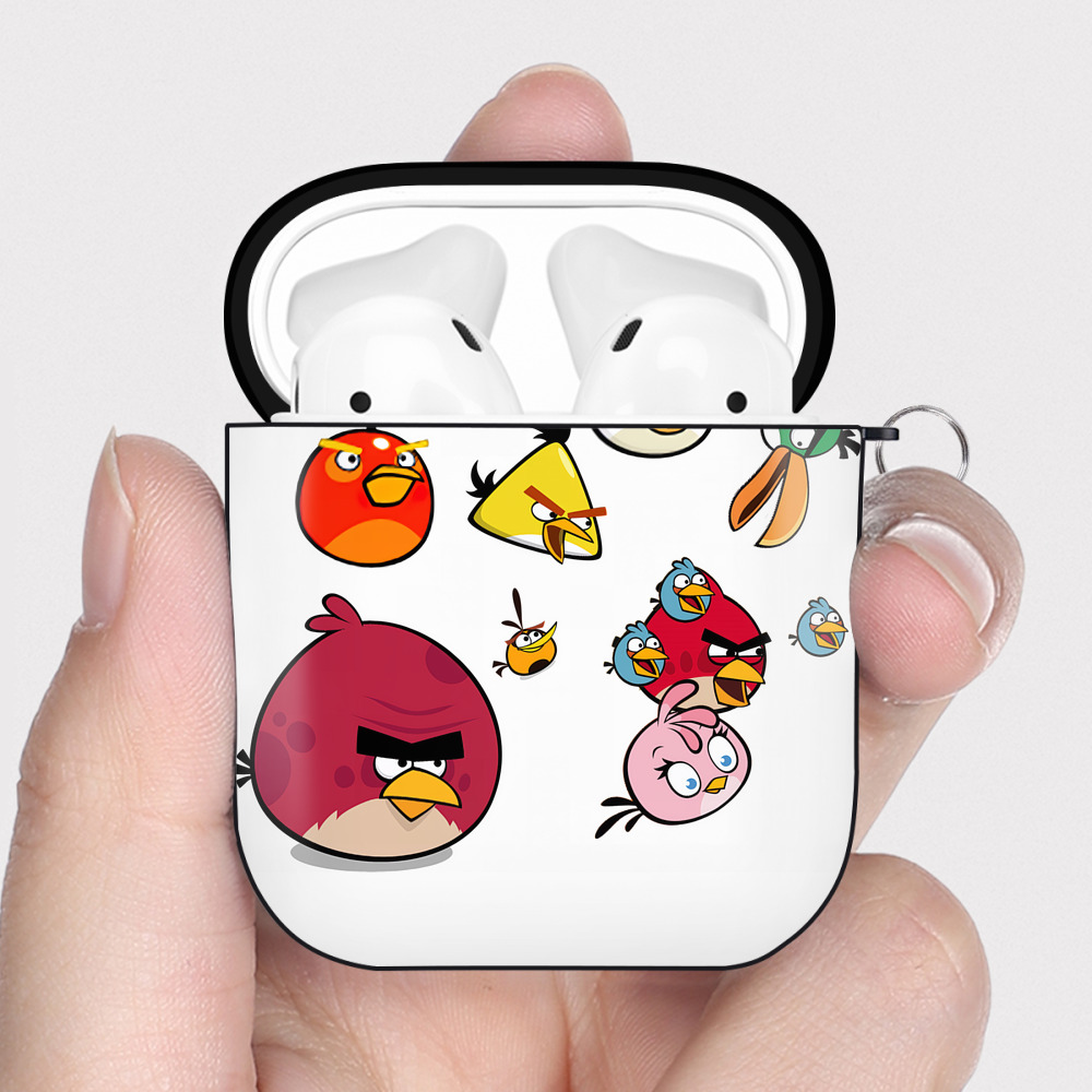 （画像用） Angry Birds アングリーバード AirPods 第2世代保護ケース ハードシェル ブラック 耐衝撃・防指紋・カラビナ付き