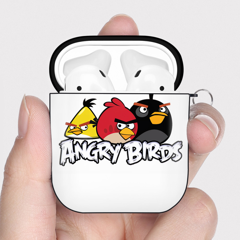 （画像用） Angry Birds アングリーバード AirPods 第2世代保護ケース ハードシェル ブラック 耐衝撃・防指紋・カラビナ付き