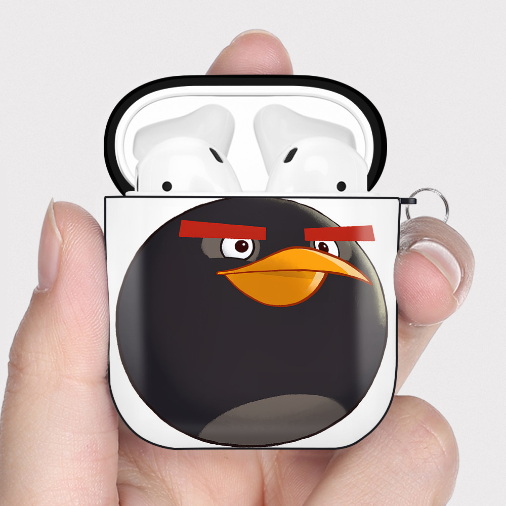 （画像用） Angry Birds アングリーバード AirPods 第2世代保護ケース ハードシェル ブラック 耐衝撃・防指紋・カラビナ付き