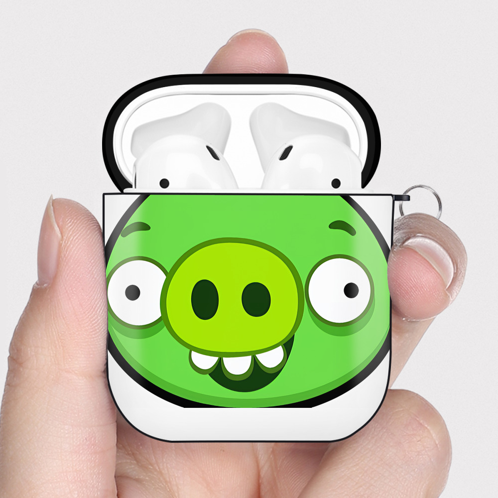 （画像用） Angry Birds アングリーバード AirPods 第2世代保護ケース ハードシェル ブラック 耐衝撃・防指紋・カラビナ付き