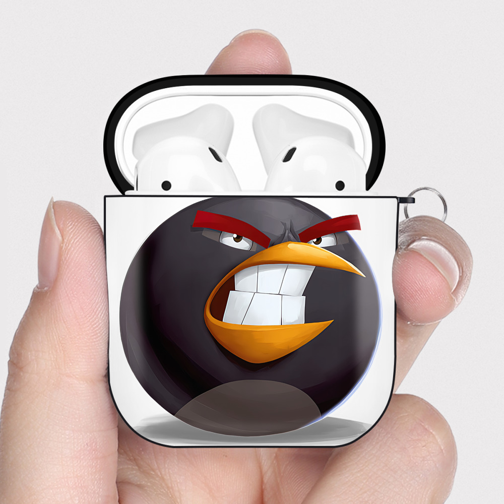 （画像用） Angry Birds アングリーバード AirPods 第2世代保護ケース ハードシェル ブラック 耐衝撃・防指紋・カラビナ付き