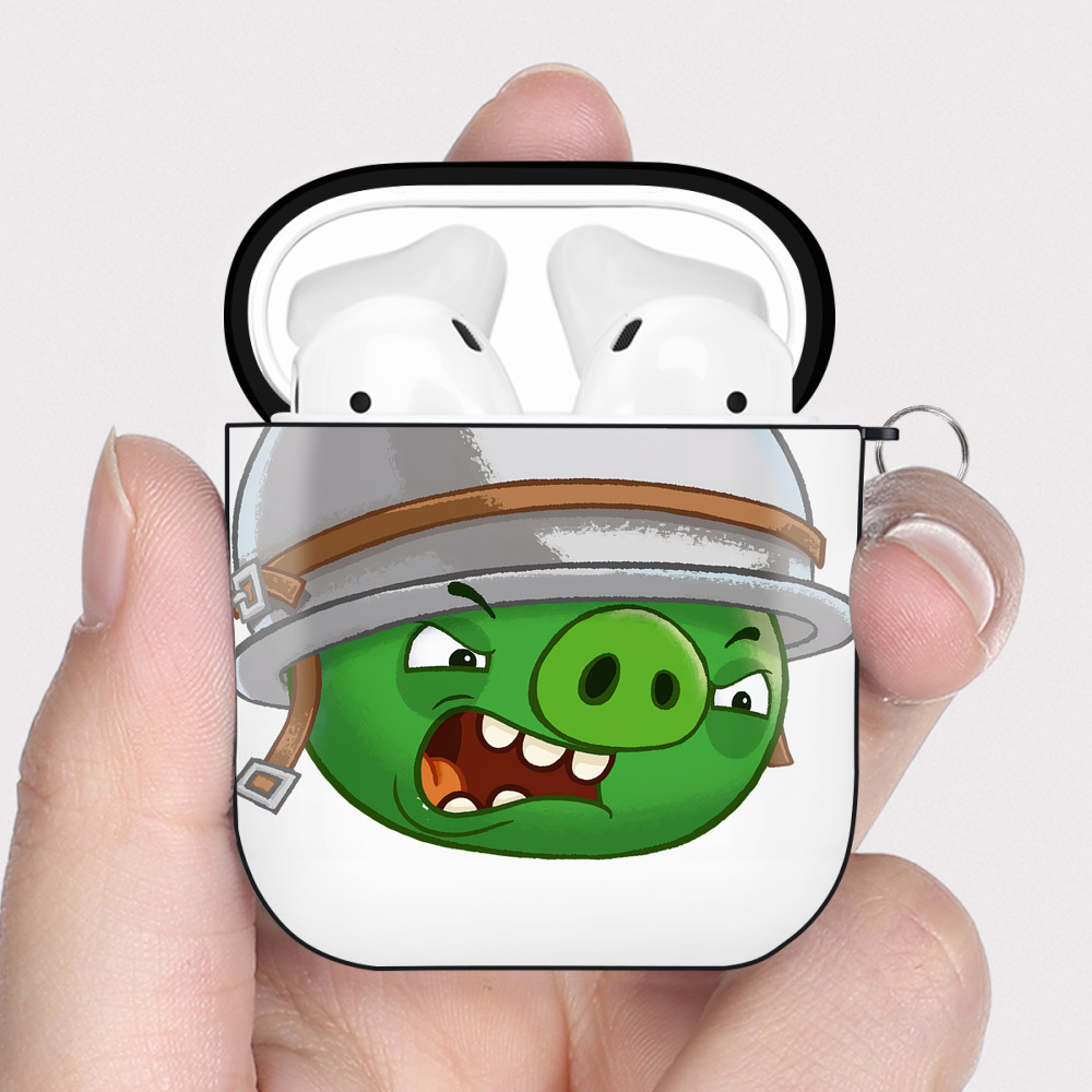 （画像用） Angry Birds アングリーバード AirPods 第2世代保護ケース ハードシェル ブラック 耐衝撃・防指紋・カラビナ付き