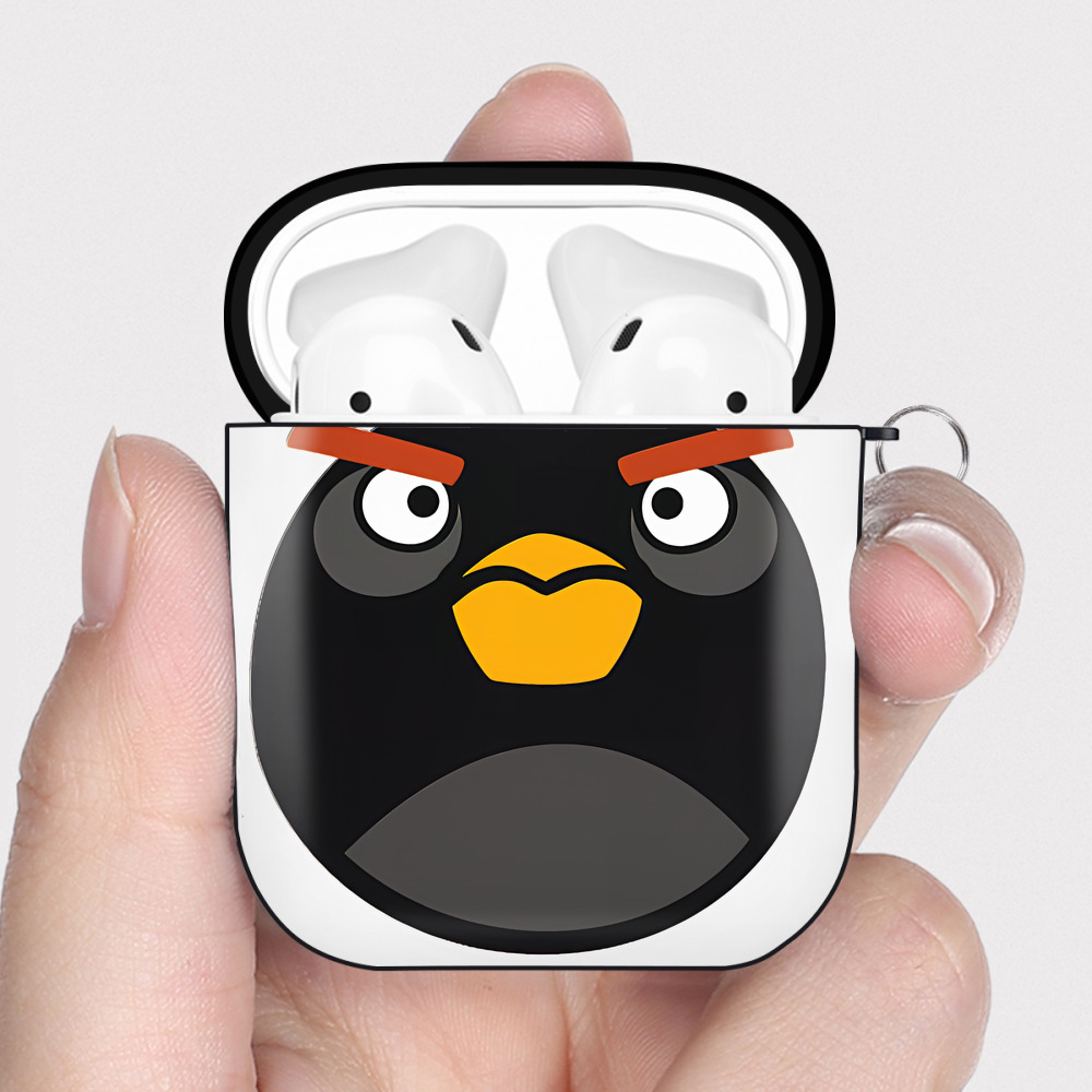 （画像用） Angry Birds アングリーバード AirPods 第2世代保護ケース ハードシェル ブラック 耐衝撃・防指紋・カラビナ付き