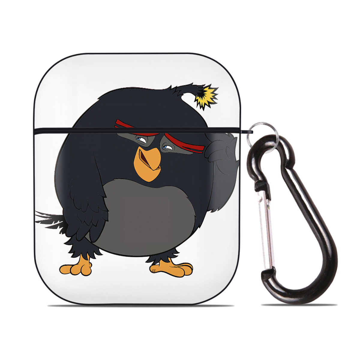 （画像用） Angry Birds アングリーバード AirPods 第2世代保護ケース ハードシェル ブラック 耐衝撃・防指紋・カラビナ付き