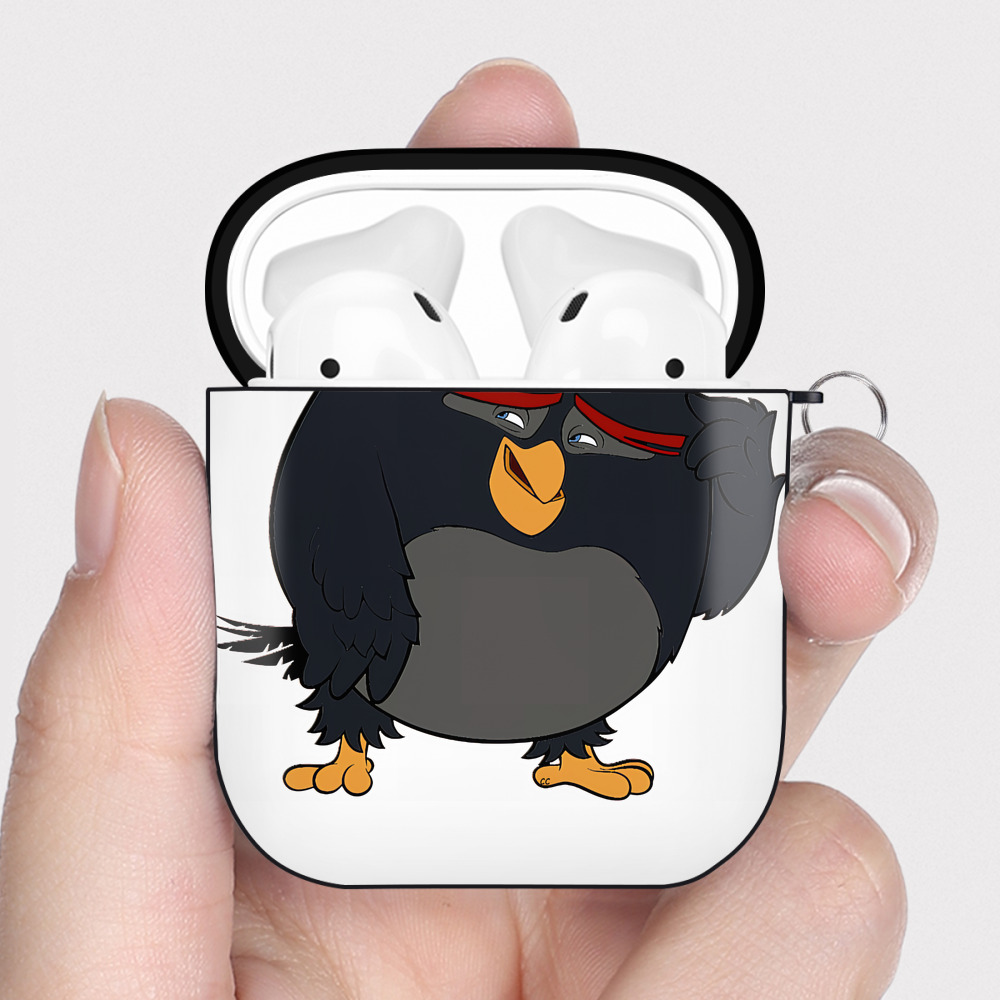 （画像用） Angry Birds アングリーバード AirPods 第2世代保護ケース ハードシェル ブラック 耐衝撃・防指紋・カラビナ付き