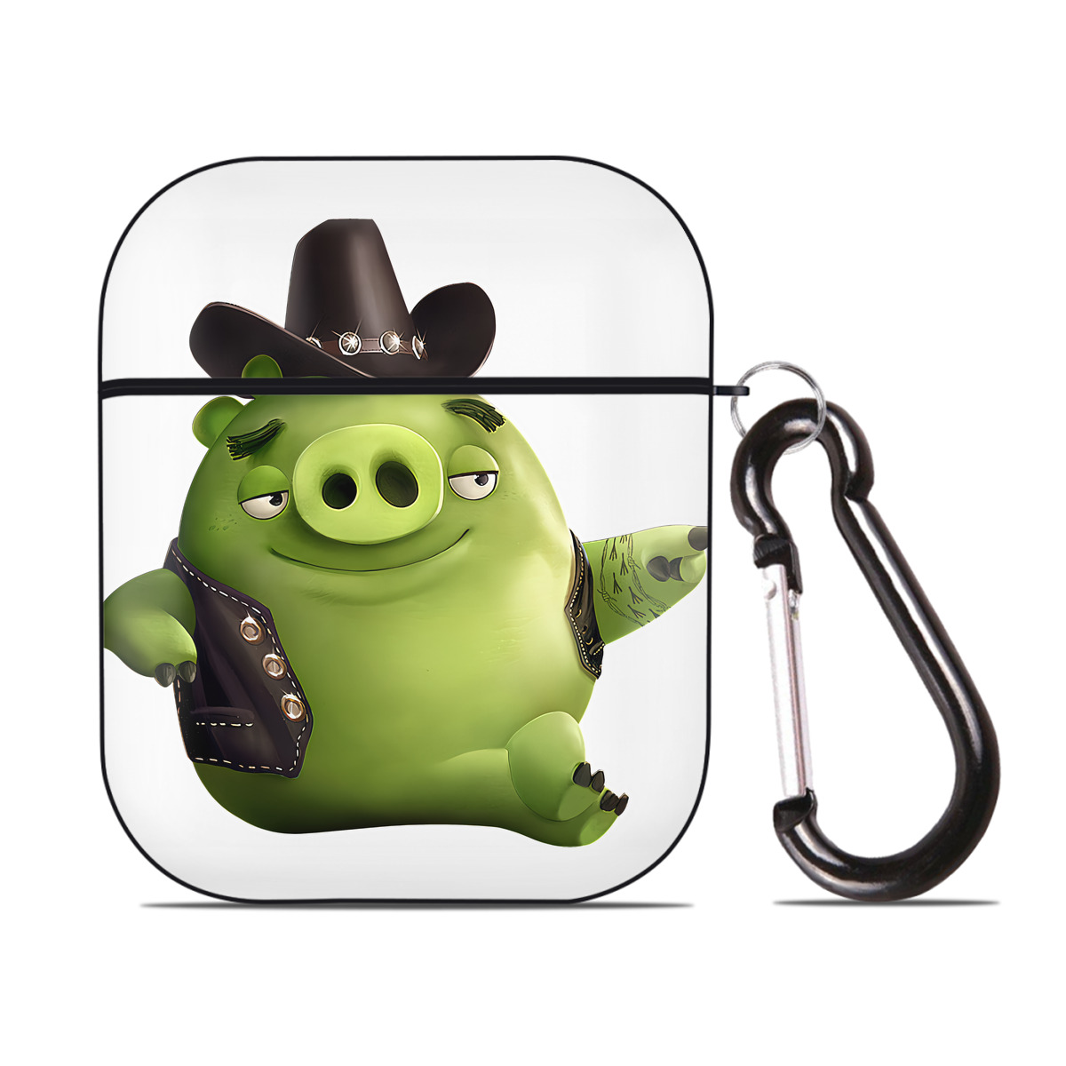 （画像用） Angry Birds アングリーバード AirPods 第2世代保護ケース ハードシェル ブラック 耐衝撃・防指紋・カラビナ付き