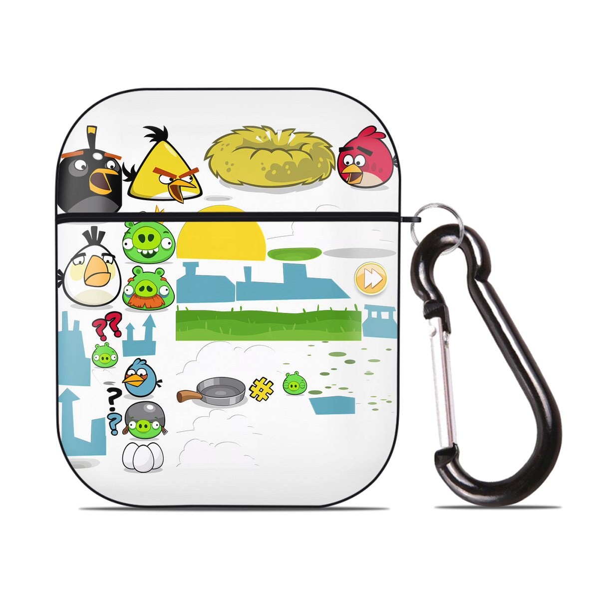 （画像用） Angry Birds アングリーバード AirPods 第2世代保護ケース ハードシェル ブラック 耐衝撃・防指紋・カラビナ付き