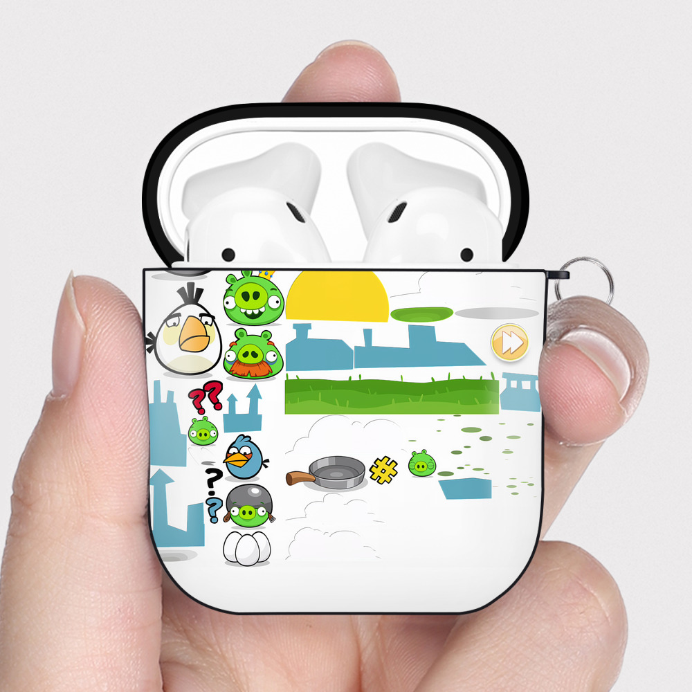 （画像用） Angry Birds アングリーバード AirPods 第2世代保護ケース ハードシェル ブラック 耐衝撃・防指紋・カラビナ付き