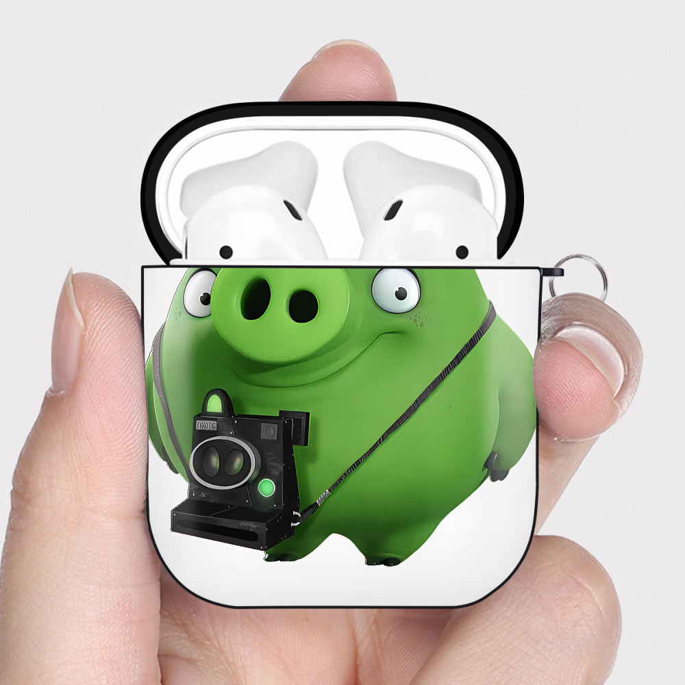 （画像用） Angry Birds アングリーバード AirPods 第2世代保護ケース ハードシェル ブラック 耐衝撃・防指紋・カラビナ付き