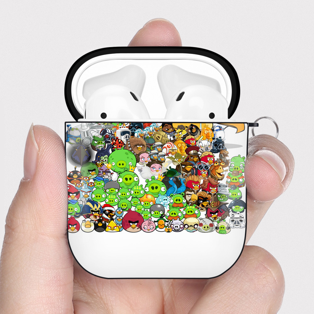 （画像用） Angry Birds アングリーバード AirPods 第2世代保護ケース ハードシェル ブラック 耐衝撃・防指紋・カラビナ付き