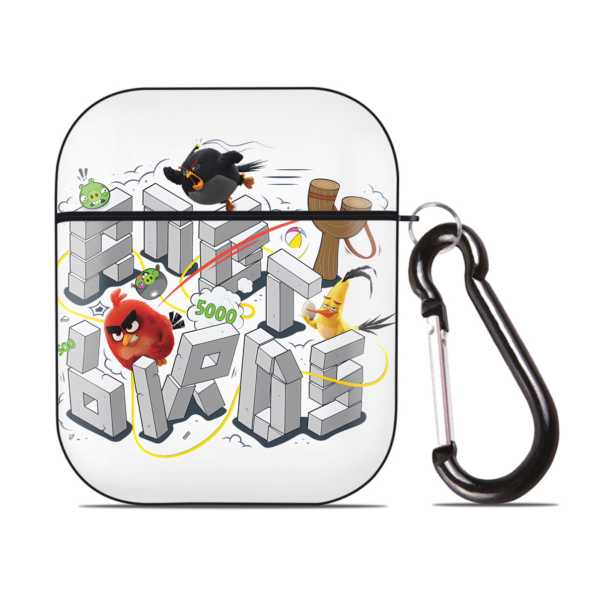 （画像用） Angry Birds アングリーバード AirPods 第2世代保護ケース ハードシェル ブラック 耐衝撃・防指紋・カラビナ付き