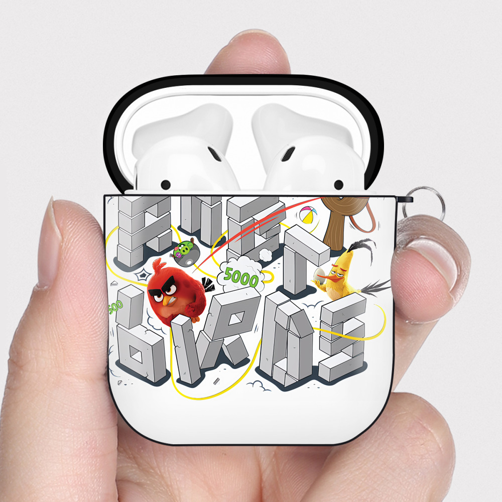 （画像用） Angry Birds アングリーバード AirPods 第2世代保護ケース ハードシェル ブラック 耐衝撃・防指紋・カラビナ付き