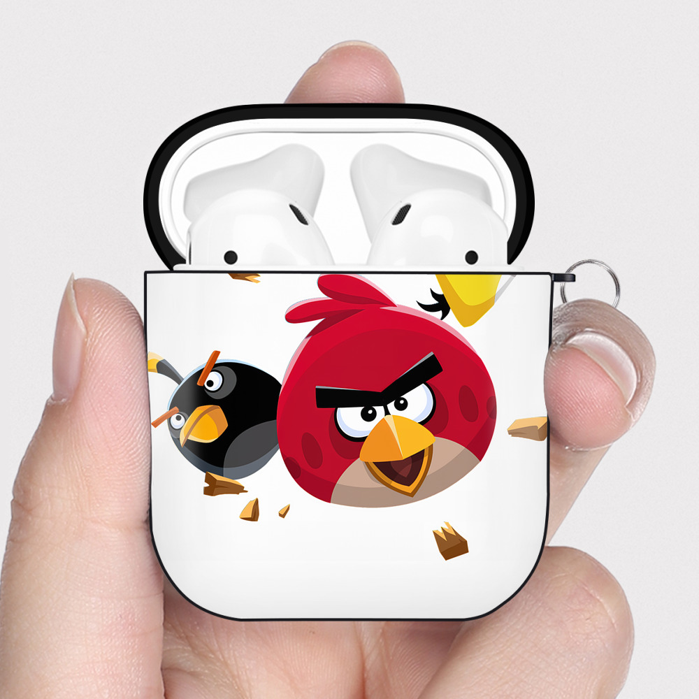 （画像用） Angry Birds アングリーバード AirPods 第2世代保護ケース ハードシェル ブラック 耐衝撃・防指紋・カラビナ付き