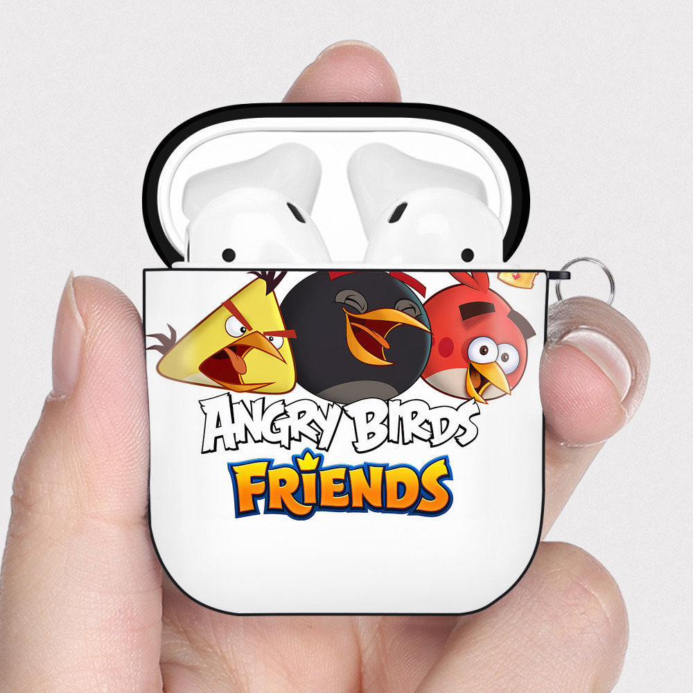 （画像用） Angry Birds アングリーバード AirPods 第2世代保護ケース ハードシェル ブラック 耐衝撃・防指紋・カラビナ付き