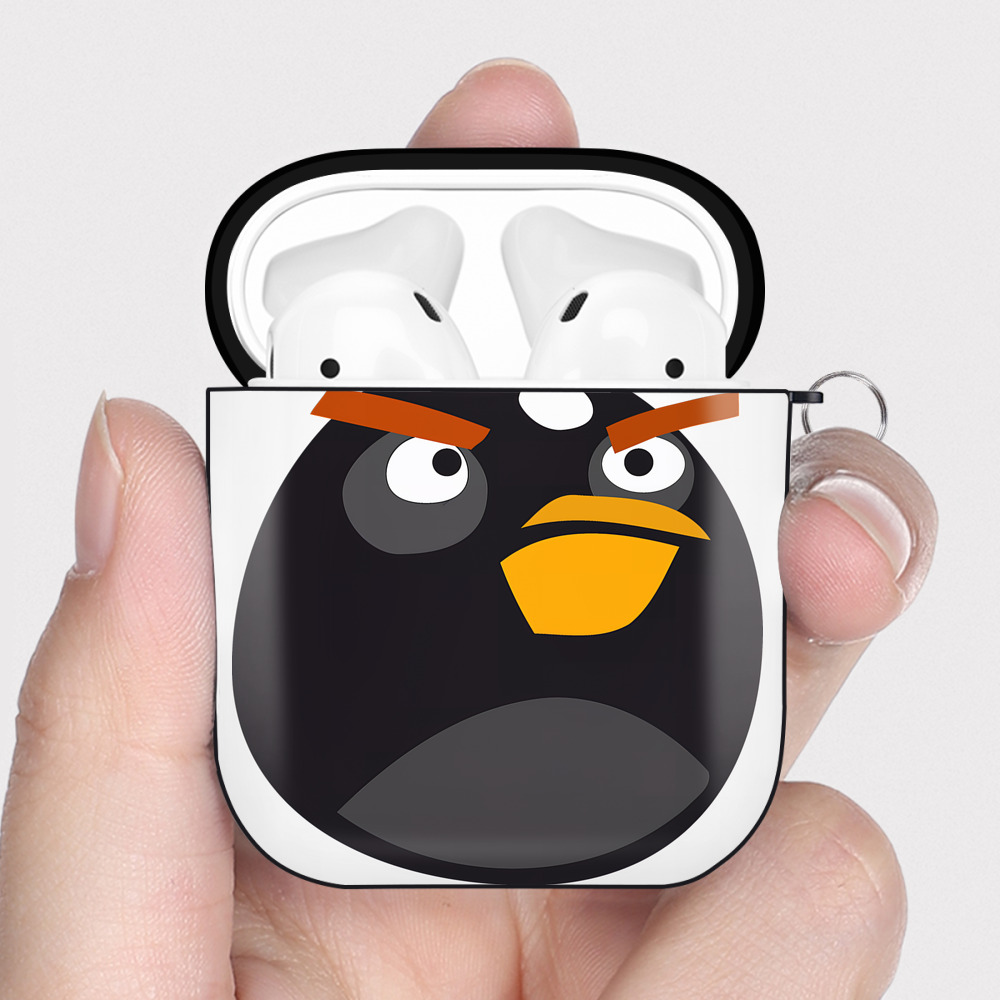 （画像用） Angry Birds アングリーバード AirPods 第2世代保護ケース ハードシェル ブラック 耐衝撃・防指紋・カラビナ付き