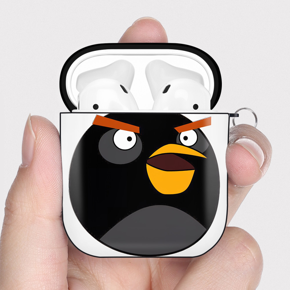 （画像用） Angry Birds アングリーバード AirPods 第2世代保護ケース ハードシェル ブラック 耐衝撃・防指紋・カラビナ付き