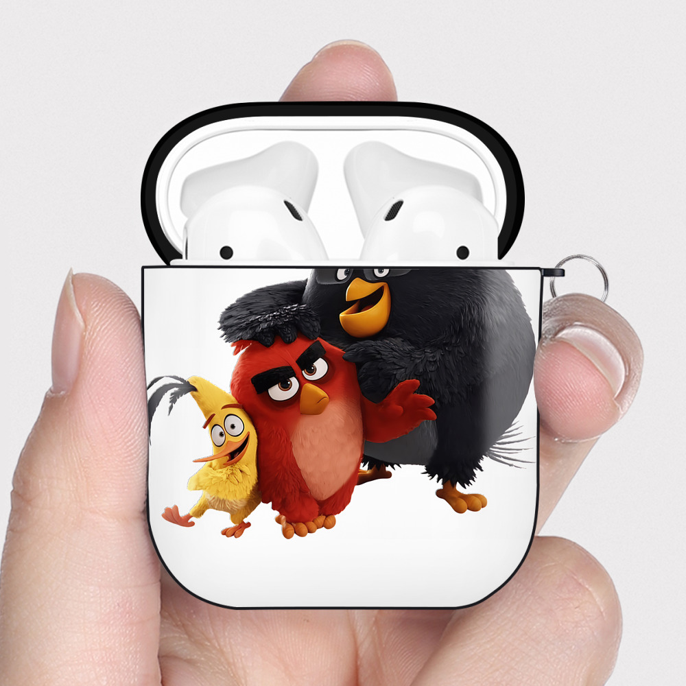 （画像用） Angry Birds アングリーバード AirPods 第2世代保護ケース ハードシェル ブラック 耐衝撃・防指紋・カラビナ付き