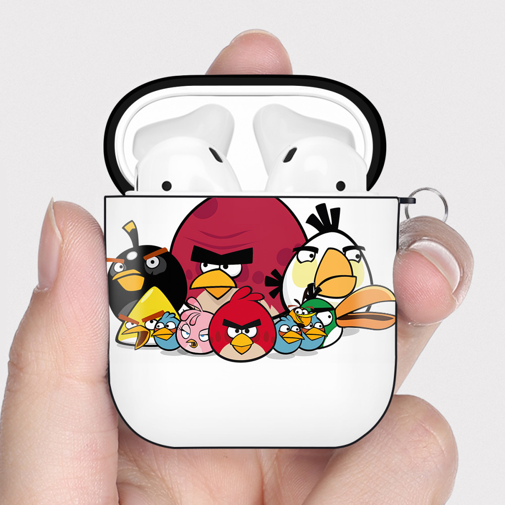 （画像用） Angry Birds アングリーバード AirPods 第2世代保護ケース ハードシェル ブラック 耐衝撃・防指紋・カラビナ付き