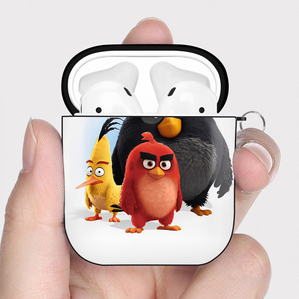 （画像用） Angry Birds アングリーバード AirPods 第2世代保護ケース ハードシェル ブラック 耐衝撃・防指紋・カラビナ付き