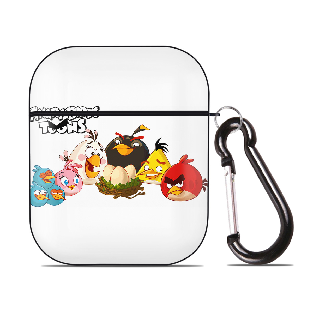 （画像用） Angry Birds アングリーバード AirPods 第2世代保護ケース ハードシェル ブラック 耐衝撃・防指紋・カラビナ付き