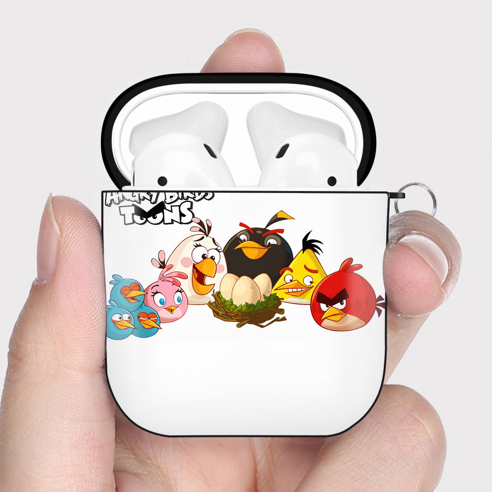 （画像用） Angry Birds アングリーバード AirPods 第2世代保護ケース ハードシェル ブラック 耐衝撃・防指紋・カラビナ付き