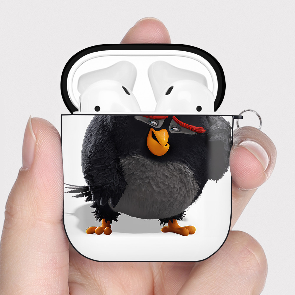 （画像用） Angry Birds アングリーバード AirPods 第2世代保護ケース ハードシェル ブラック 耐衝撃・防指紋・カラビナ付き