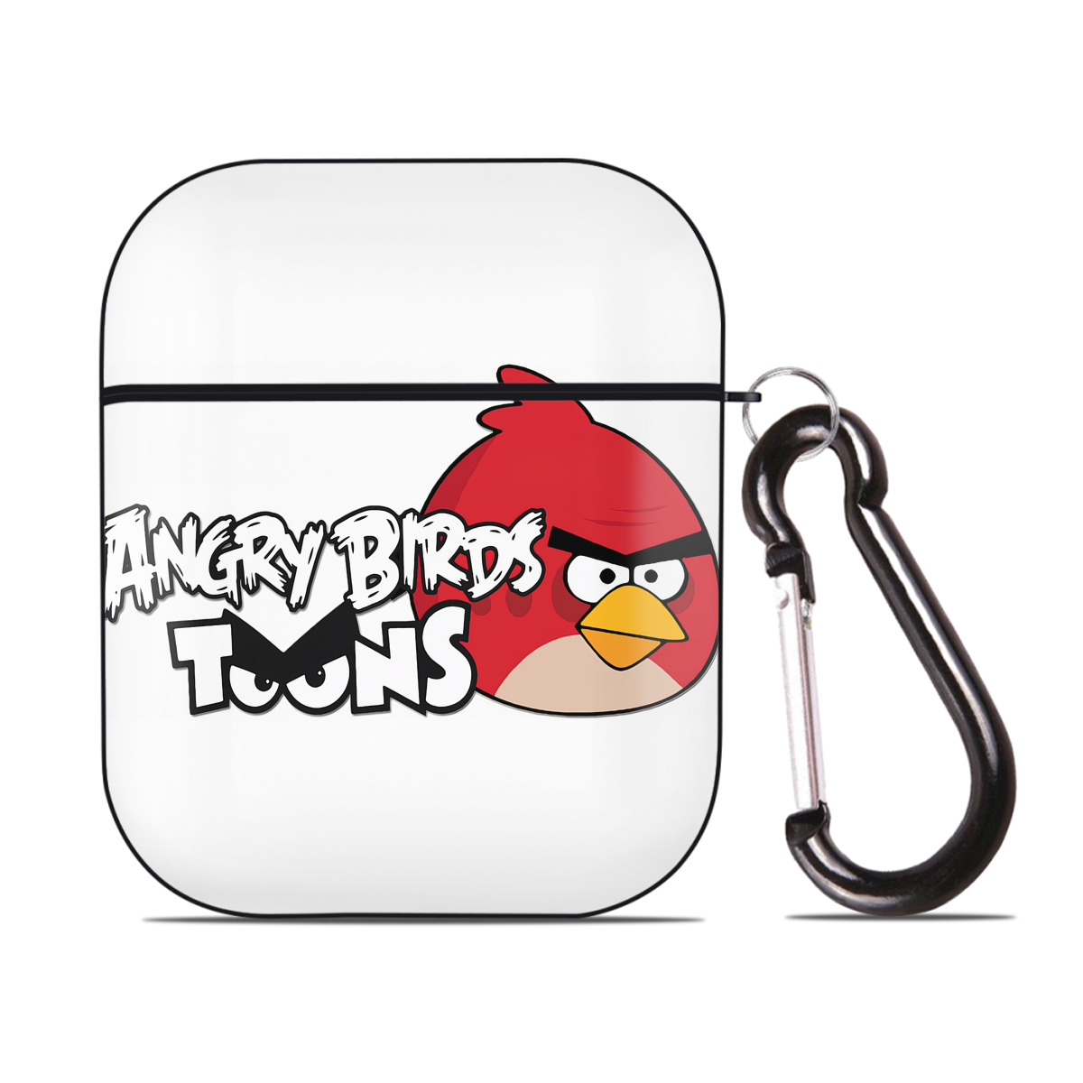 （画像用） Angry Birds アングリーバード AirPods 第2世代保護ケース ハードシェル ブラック 耐衝撃・防指紋・カラビナ付き