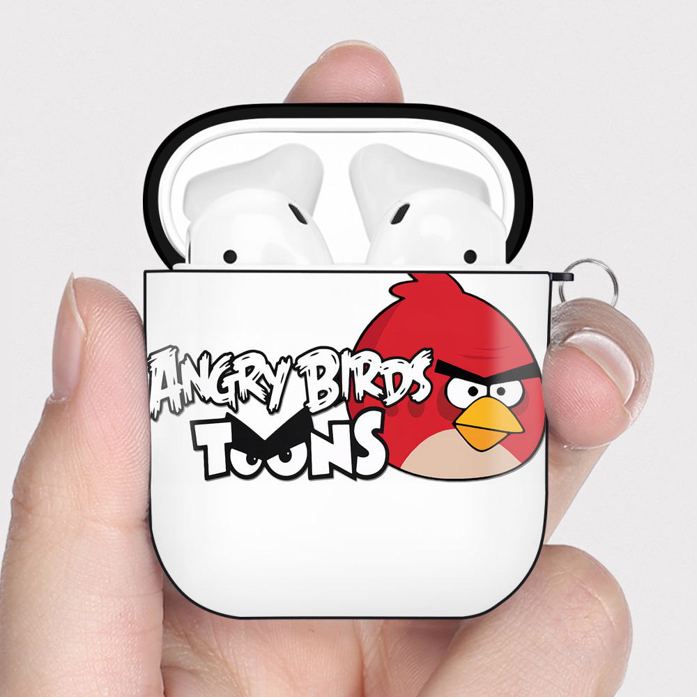 （画像用） Angry Birds アングリーバード AirPods 第2世代保護ケース ハードシェル ブラック 耐衝撃・防指紋・カラビナ付き