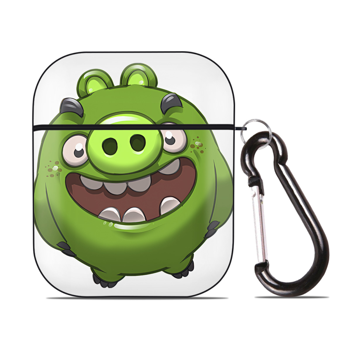 （画像用） Angry Birds アングリーバード AirPods 第2世代保護ケース ハードシェル ブラック 耐衝撃・防指紋・カラビナ付き